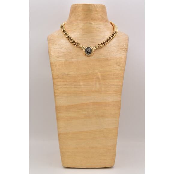 Givenchy Vintage Coin Medallion Collar Necklace Chunky Curb Gold Signed BinBM - Picture 7 of 12